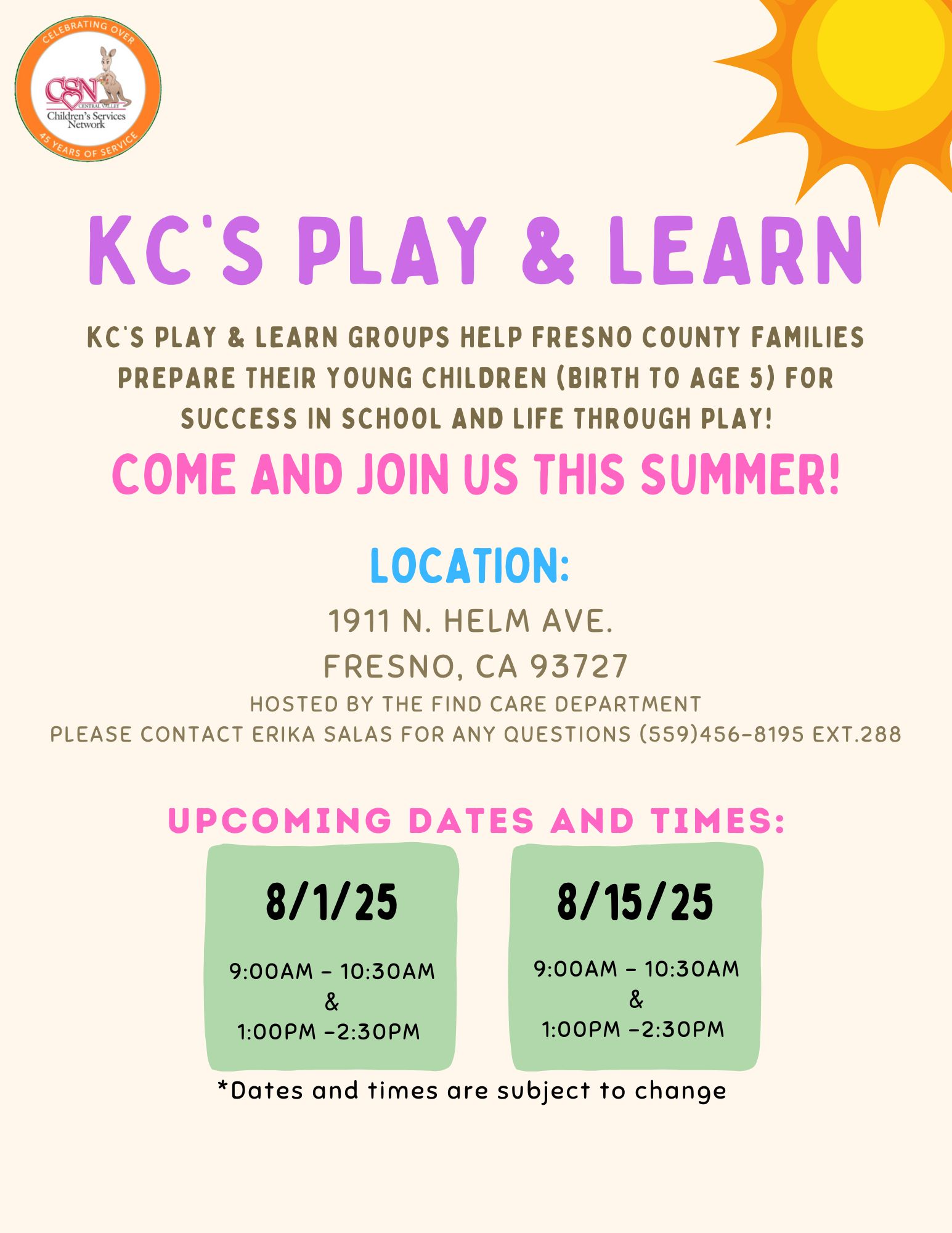 KC’s Play and Learn August Session
